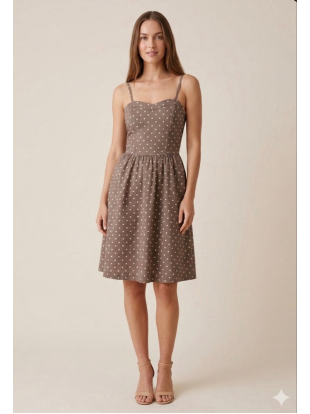 H&M Brown Beige Polka Dot Sleeveless Dress Size 4